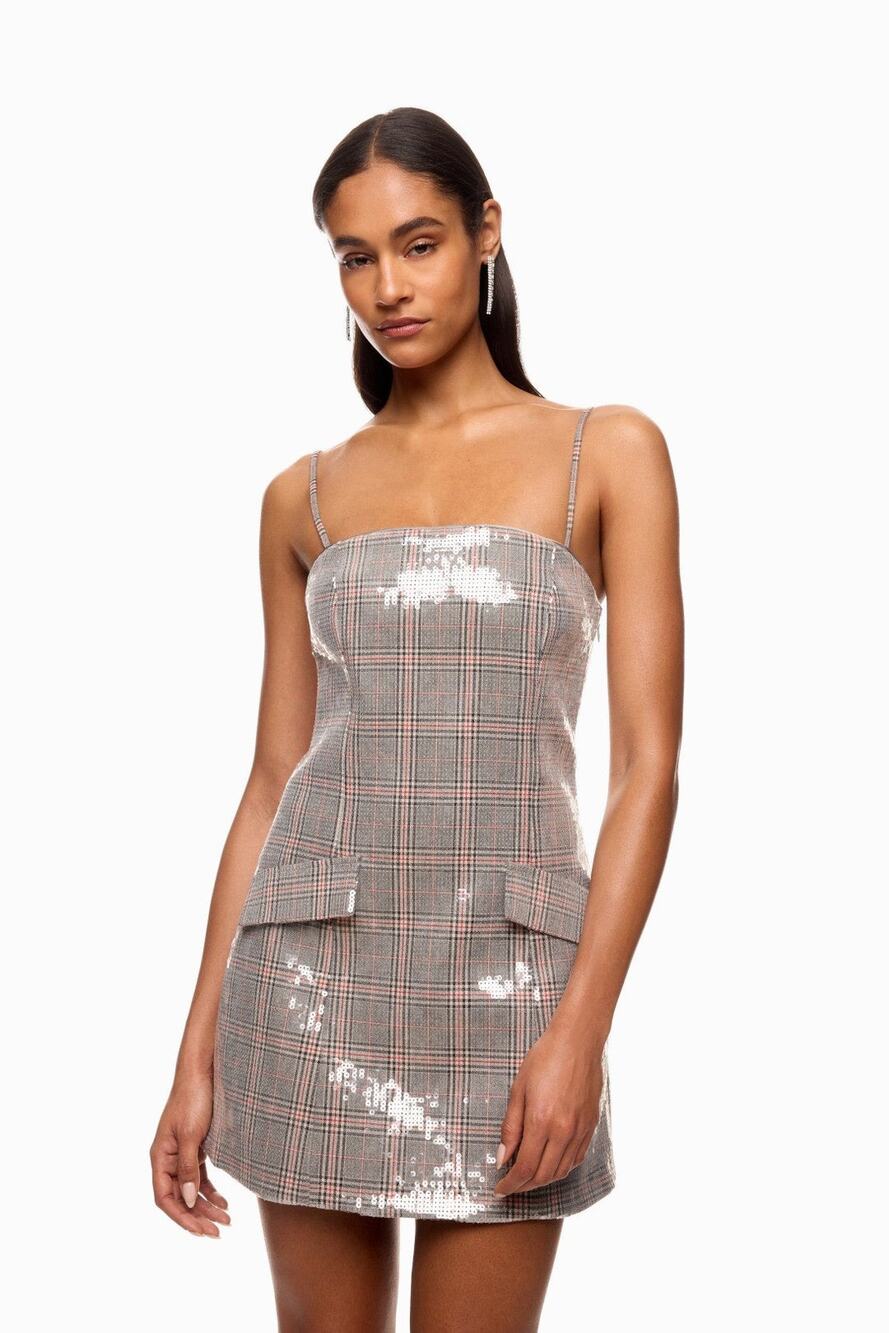 Retrofête Carly Sequin Plaid Mini Dress XS Festive Chic Glam Preppy Party Bold
